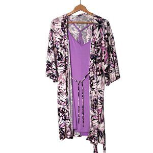 Lilac + London Nightgown & Robe Set Purple White Black Stretch Lace Adjustable